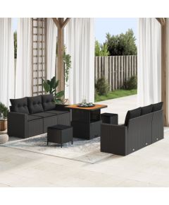 Vidaxl Zestaw 9-częściowych sof ogrodowych z poduszkami czarny polirattan akacjowy, Zestaw 3-częściowy jadalni ogrodowej z poduszkami czarny polirattan akacjowy Dārza mēbeļu komplekti