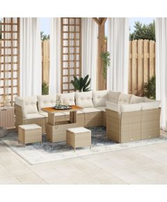 vidaXL Zestaw Sofy Ogrodowej 12-Częściowy z Poduszkami Beżowy Polirattan Akacja, vidaXL Zestaw Jadalny 3-Częściowy z Poduszkami Beżowy Polirattan Akacja Dārza mēbeļu komplekti