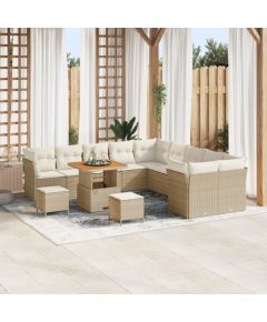 vidaXL Zestaw Sof Ogrodowych 13 Elementów z Poduszkami Beżowy Polirattan Akacja, vidaXL Zestaw 3 Elementowy do Jadalni na Zewnątrz z Poduszkami Beżowy Polirattan Akacja Dārza mēbeļu komplekti