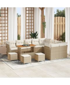 Zestaw sofy ogrodowej vidaXL w 13 częściach z poduszkami Beżowy Poli Rattan Akacja, Zestaw jadalny vidaXL w 4 częściach z poduszkami Beżowy Poli Rattan Akacja Dārza mēbeļu komplekti