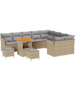 Zestaw sofy ogrodowej vidaXL 12-częściowy z poduszkami Beżowy Rattan Akacja, Zestaw sofy ogrodowej vidaXL 3-częściowy z poduszkami Beżowy Rattan Akacja Dārza mēbeļu komplekti