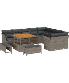 Zestaw sof ogrodowych vidaXL 12 Części z poduszkami Szary Polirattan Akacja, Zestaw jadalniany vidaXL 3 Części z poduszkami Szary Polirattan Akacja Dārza mēbeļu komplekti