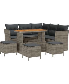 Vidaxl Zestaw 9-częściowy sof ogrodowych z poduszkami Szary Poli Rattan Akacja, Zestaw 4-częściowy do jadalni w ogrodzie z poduszkami Szary Poli Rattan Akacja Dārza mēbeļu komplekti