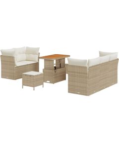 Zestaw sofogrodowych vidaXL 8 elem. z poduszkami Beżowy Poly Rattan Akacja, Zestaw jadalny vidaXL 3 elem. z poduszkami Beżowy Poly Rattan Akacja Dārza mēbeļu komplekti