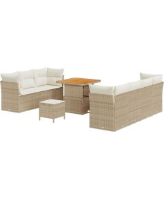 Vidaxl 10-częściowy zestaw sof ogrodowych z poduszkami Beżowy Polirattan Akacja, 3-częściowy zestaw do jadalni ogrodowej z poduszkami Beżowy Polirattan Akacja Dārza mēbeļu komplekti