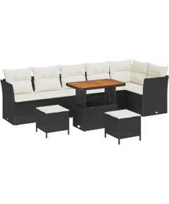 vidaXL 9-częściowy zestaw sof ogrodowych z poduszkami Czarny Polirattan Akacja, vidaXL 3-częściowy zestaw jadalny z poduszkami Czarny Polirattan Akacja Dārza mēbeļu komplekti