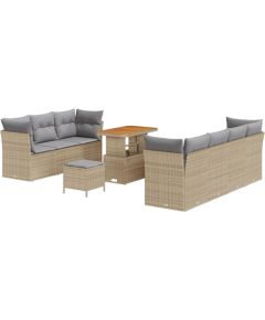 vidaXL 10 Częściowy Zestaw Sofy Ogrodowej z Poduszkami Beżowy Polirattan Akacja, vidaXL 3 Częściowy Zestaw Jadalny Ogrodowy z Poduszkami Beżowy Polirattan Akacja Dārza mēbeļu komplekti