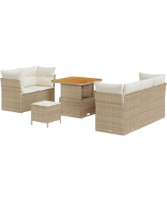 Vidaxl Zestaw sofowy 8-częściowy do ogrodu z poduszkami beżowa poli rattan akacja, Zestaw jadalniany 3-częściowy do ogrodu z poduszkami beżowa poli rattan akacja Dārza mēbeļu komplekti