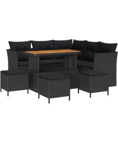 vidaXL 9-częściowy zestaw sofy ogrodowej z poduszkami Czarny Polirattan Akacja, vidaXL 4-częściowy zestaw jadalny ogrodowy z poduszkami Czarny Polirattan Akacja Dārza mēbeļu komplekti