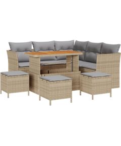 vidaXL 9-częściowy zestaw sof ogrodowych z poduszkami Beżowy Poli Rattan Akacja, vidaXL 4-częściowy zestaw jadalniany z poduszkami Beżowy Poli Rattan Akacja Dārza mēbeļu komplekti