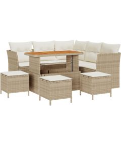 vidaXL 9-częściowy zestaw kanapowy ogrodowy z poduszkami Beżowy Poli Rattan Akacja, vidaXL 4-częściowy zestaw jadalny ogrodowy z poduszkami Beżowy Poli Rattan Akacja Dārza mēbeļu komplekti