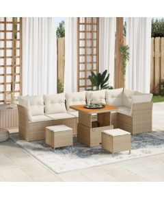 vidaXL 9-częściowy zestaw sofy ogrodowej z poduszkami beżowymi polirattan akacja, vidaXL 3-częściowy zestaw stołowy do ogrodu z poduszkami beżowymi polirattan akacja Dārza mēbeļu komplekti