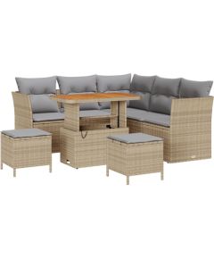 Vidaxl 8-częściowy zestaw sof ogrodowych z poduszkami Beżowy Polirattan Akacja, 3-częściowy zestaw jadalny z poduszkami Beżowy Polirattan Akacja Dārza mēbeļu komplekti