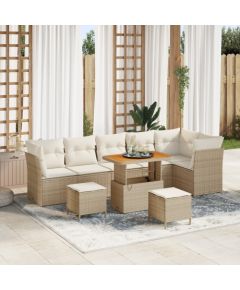 vidaXL 9-częściowy zestaw sof ogrodowych z poduszkami beżowy rattan akacja, vidaXL 3-częściowy zestaw jadalniany ogrodowy z poduszkami beżowy rattan akacja Dārza mēbeļu komplekti