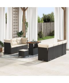 vidaXL Zestaw 10-częściowy sof ogrodowych z poduszkami Czarny Polirattan Akacja, vidaXL Zestaw 3-częściowy sof ogrodowych z poduszkami Czarny Polirattan Akacja Dārza mēbeļu komplekti