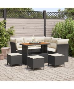 vidaXL Zestaw 9-częściowy sofy ogrodowej z poduszkami czarny polirattan akacjowy, vidaXL Zestaw 4-częściowy do jadalni z poduszkami czarny polirattan akacjowy Dārza mēbeļu komplekti