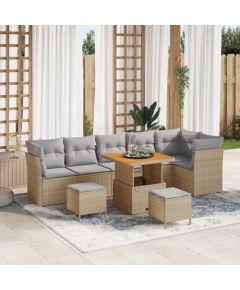 vidaXL 9-częściowy zestaw sof ogrodowych z poduszkami Beżowy Polirattan Akacja, vidaXL 3-częściowy zestaw jadalny z poduszkami Beżowy Polirattan Akacja Dārza mēbeļu komplekti