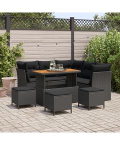 vidaXL 8-elementowy zestaw sof ogrodowych z poduszkami czarny polirattan akacja, vidaXL 3-elementowy zestaw do jadalni ogrodowej z poduszkami czarny polirattan akacja Dārza mēbeļu komplekti