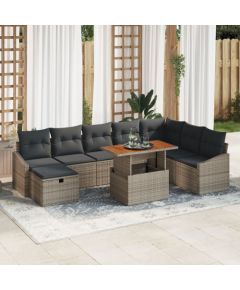 vidaXL Zestaw 9-częściowy  z sofą ogrodową i poduszkami Szary Polirattan Dārza mēbeļu komplekti