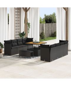 Vidaxl Zestaw 11 elementów sofy ogrodowej z poduszkami czarny polirattan akacja, Zestaw 3 elementów do jadalni ogrodowej z poduszkami czarny polirattan akacja Dārza mēbeļu komplekti