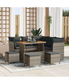 vidaXL 8-częściowy zestaw sof ogrodowych z poduszkami szary polirattan akacja, vidaXL 3-częściowy zestaw jadalniany z poduszkami szary polirattan akacja Dārza mēbeļu komplekti