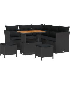 vidaXL 8-częściowy zestaw sofy ogrodowej z poduszkami czarny rattan polirattan akacjowy, vidaXL 3-częściowy zestaw jadalny ogrodowy z poduszkami czarny rattan polirattan akacjowy Dārza mēbeļu komplekti