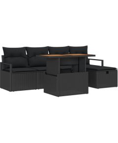vidaXL 6-częściowy Zestaw Sof Ogrodowych z Poduszkami Czarny Polirattan, vidaXL 2-osobowa Sofa Ogrodowa z Miejscem do Przechowywania i Poduszkami Czarny Polirattan Dārza mēbeļu komplekti