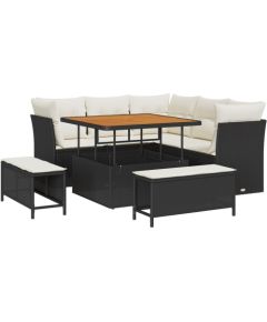 vidaXL 8-częściowy zestaw sof ogrodowych z poduszkami Czarny Poli Rattan Akacja, vidaXL 3-częściowy zestaw do jadalni ogrodowej z poduszkami Czarny Poli Rattan Akacja Dārza mēbeļu komplekti