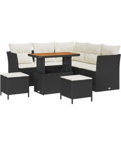 vidaXL Zestaw Sof Ogrodowych 8 Elementów z Poduszkami Czarny Polirattan Akacja, vidaXL Zestaw Do Jedzenia Ogrodowego 3 Elementy z Poduszkami Czarny Polirattan Akacja Dārza mēbeļu komplekti