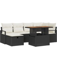 vidaXL 7-elementowy zestaw sofy ogrodowej z poduszkami, czarny rattan polietylenowy, vidaXL 2-osobowa sofa ogrodowa z przechowywaniem i poduszkami, czarny rattan polietylenowy Dārza mēbeļu komplekti