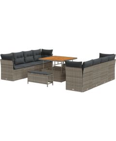 Vidaxl Zestaw 11-elementowej sofy ogrodowej z poduszkami szary rattanu i akacji, Zestaw 3-elementowy do jadalni ogrodowej z poduszkami szary rattanu i akacji Dārza mēbeļu komplekti