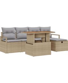 vidaXL 6-częściowy zestaw sof ogrodowych z poduszkami Beżowy Poli Rattan, vidaXL 2-osobowa sofa ogrodowa z przechowywaniem i poduszkami Beżowy Poli Rattan Dārza mēbeļu komplekti