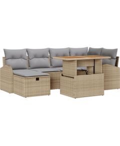 vidaXL 7 częściowy zestaw sof ogrodowych z poduszkami Beżowy Polirattan, vidaXL 2-osobowa sofa ogrodowa z pojemnikiem i poduszkami Beżowy Polirattan Dārza mēbeļu komplekti