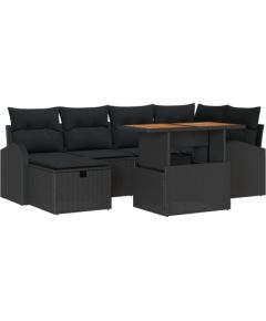 vidaXL Zestaw 7-Częściowych Sof Ogrodowych z Poduszkami Czarny Poli Rattan, vidaXL Sofa Ogrodowa 2-osobowa z Miejscem na Przechowywanie i Poduszkami Czarna Poli Rattan Dārza mēbeļu komplekti