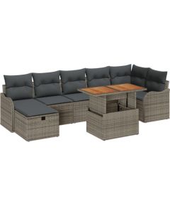 Vidaxl Zestaw 8-częściowy sof ogrodowych z poduszkami szary poli rattan, Sofa ogrodowa 2-osobowa z przechowalnią i poduszkami szary poli rattan Dārza mēbeļu komplekti