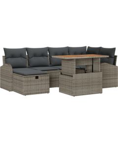 vidaXL 7-częściowy zestaw kanap ogrodowych z poduszkami szary polirattan, vidaXL 2-osobowa kanapa ogrodowa z przechowalnią i poduszkami szary polirattan Dārza mēbeļu komplekti