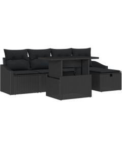 vidaXL Zestaw 6-częściowy kanap ogrodowych  z poduszkami czarny polirattan Dārza mēbeļu komplekti