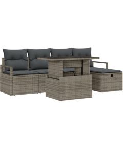 vidaXL Zestaw kanapy ogrodowej 6-częściowy z poduszkami Szary polirattan, vidaXL Sofa ogrodowa dwuosobowa z miejscem na przechowywanie i poduszkami Szary polirattan Dārza mēbeļu komplekti