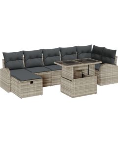 vidaXL 8 Częściowy Zestaw Sof Ogrodowych z Poduszkami Jasnoszary Polirattan, vidaXL 2-osobowa Sofa Ogrodowa z Miejscem na Przechowywanie i Poduszkami Jasnoszary Polirattan Dārza mēbeļu komplekti