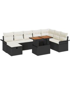 vidaXL Zestaw Sofowy do Ogrodu 9 Części z Poduszkami Czarny Polirattan, vidaXL Sofa Ogrodowa 2-osobowa z Przechowywaniem i Poduszkami Czarny Polirattan Dārza mēbeļu komplekti