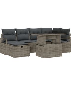 vidaXL 7-częściowy zestaw sof ogrodowych z poduchami, szary polirattan, vidaXL 2-osobowa sofa ogrodowa z przechowywaniem i poduszkami, szary polirattan Dārza mēbeļu komplekti