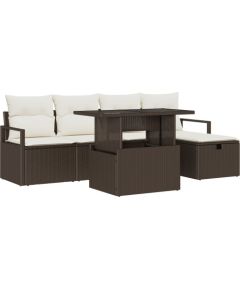 vidaXL 6-częściowy zestaw sof ogrodowych z poduszkami brązowy poli rattan, vidaXL Sofa ogrodowa dwuosobowa z przechowalnią i poduszkami brązowy poli rattan Dārza mēbeļu komplekti