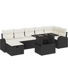 Zestaw ogrodowy vidaXL z 8 częściami i poduszkami czarny polirattan, Sofa ogrodowa vidaXL na 2 osoby z miejscem na przechowywanie i poduszkami czarny polirattan Dārza mēbeļu komplekti