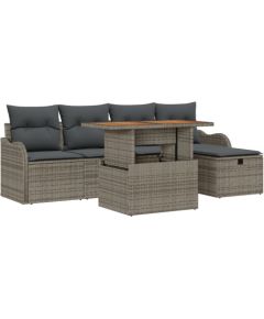 vidaXL 6-częściowy zestaw narożny z poduszkami szary polirattan, vidaXL 2-osobowa sofa ogrodowa z miejscem na przechowywanie i poduszkami szary polirattan Dārza mēbeļu komplekti