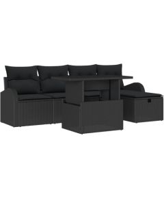 vidaXL Zestaw Sof Ogrodowych 6 części z Poduszkami Czarny Polirattan, vidaXL Sofa Ogrodowa 2-osobowa z Miejscem na Przechowywanie i Poduszkami Czarny Polirattan Dārza mēbeļu komplekti
