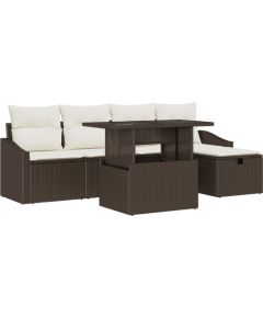 vidaXL Zestaw 6 Elementów Sofy Ogrodowej  z Poduszkami Brązowy Polirattan Dārza mēbeļu komplekti