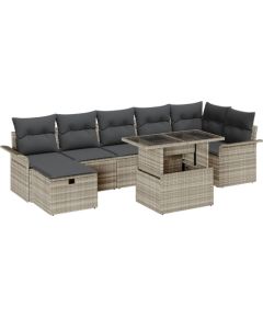 vidaXL 8 Elementowy Zestaw Sofy Ogrodowej z Poduszkami Jasnoszary Polirattan, vidaXL 2-osobowa Sofa Ogrodowa z Przechowalnią i Poduszkami Jasnoszary Polirattan Dārza mēbeļu komplekti