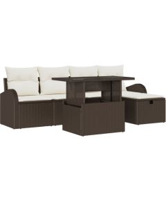 vidaXL 6-częściowy zestaw sof ogrodowych z poduszkami Brązowy Poli Rattan, vidaXL 2-osobowa sofa ogrodowa z schowkiem i poduszkami Brązowy Poli Rattan Dārza mēbeļu komplekti