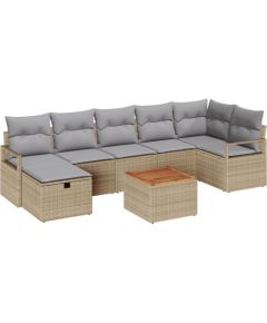 vidaXL Zestaw sofy ogrodowej w 8 części z poduszkami Beżowy Polirattan, vidaXL 2-osobowa sofa ogrodowa z miejscem do przechowywania i poduszkami Beżowy Polirattan Dārza mēbeļu komplekti