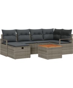 Zestaw Sof Ogrodowych vidaXL 7 Części z Poduszkami Szary Polirattan, Sofa Ogrodowa 2-osobowa vidaXL z Pojemnikiem i Poduszkami Szary Polirattan Dārza mēbeļu komplekti